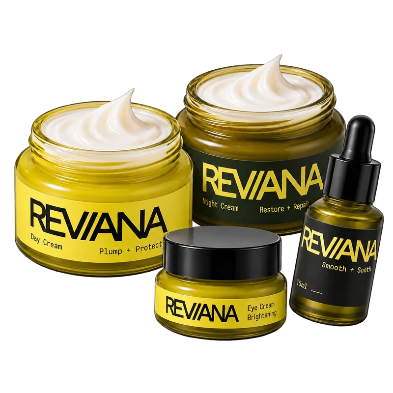 The full Reviana skincare ritual: Eye Cream, Serum, Day Cream and Night Cream